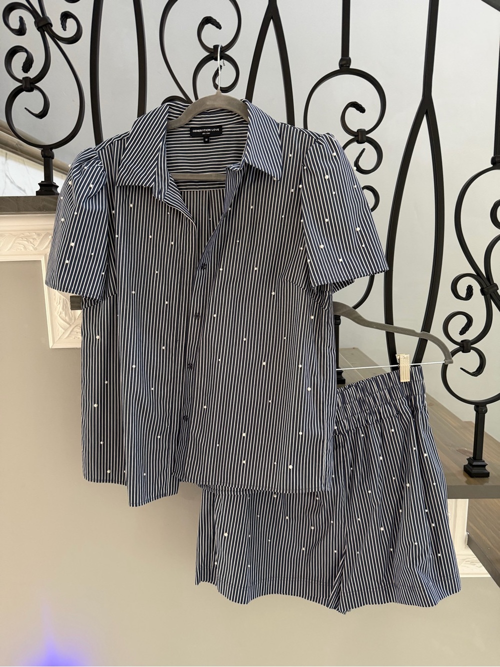 Generation Love Navy & White Striped Button Shirt